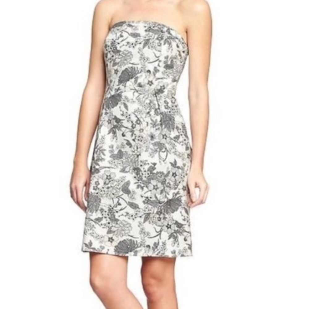 Grey Floral Strapless Dress